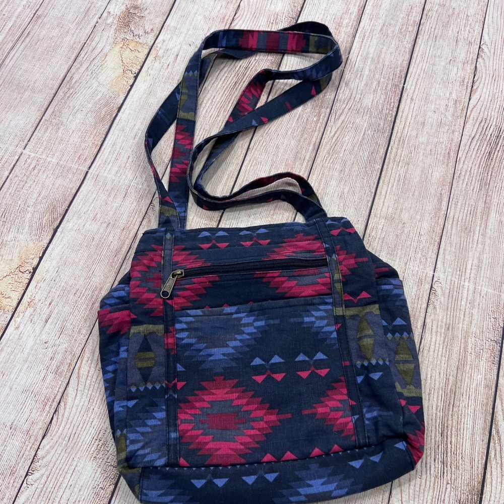 TSF Southwestern NWOTCanvas Crossbody Bag Navy Blue Geometric PrinT